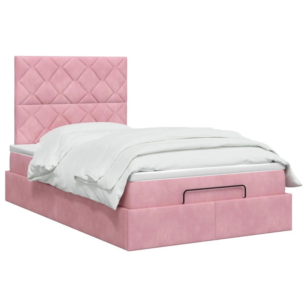 Letto ottomano con materasso Rosa 120 x 190 cm Velluto 3457784