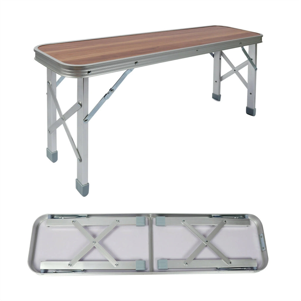 Tavolo valigia pieghevole in alluminio 2 panche tavolo da campeggio finitura 90 cm in legno barbecue party 16_0002497