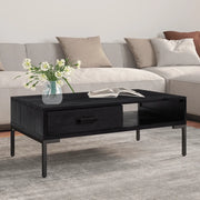 Tavolino da Salotto-Tavolino da soggiorno-Tavolo Nero 90x50x35 cm in Legno Massello di Pino