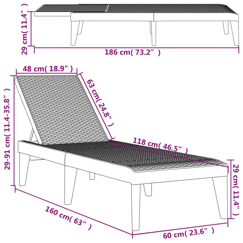 Sdraio da giardino | Lettino Grigio 186x60x29 cm in PP