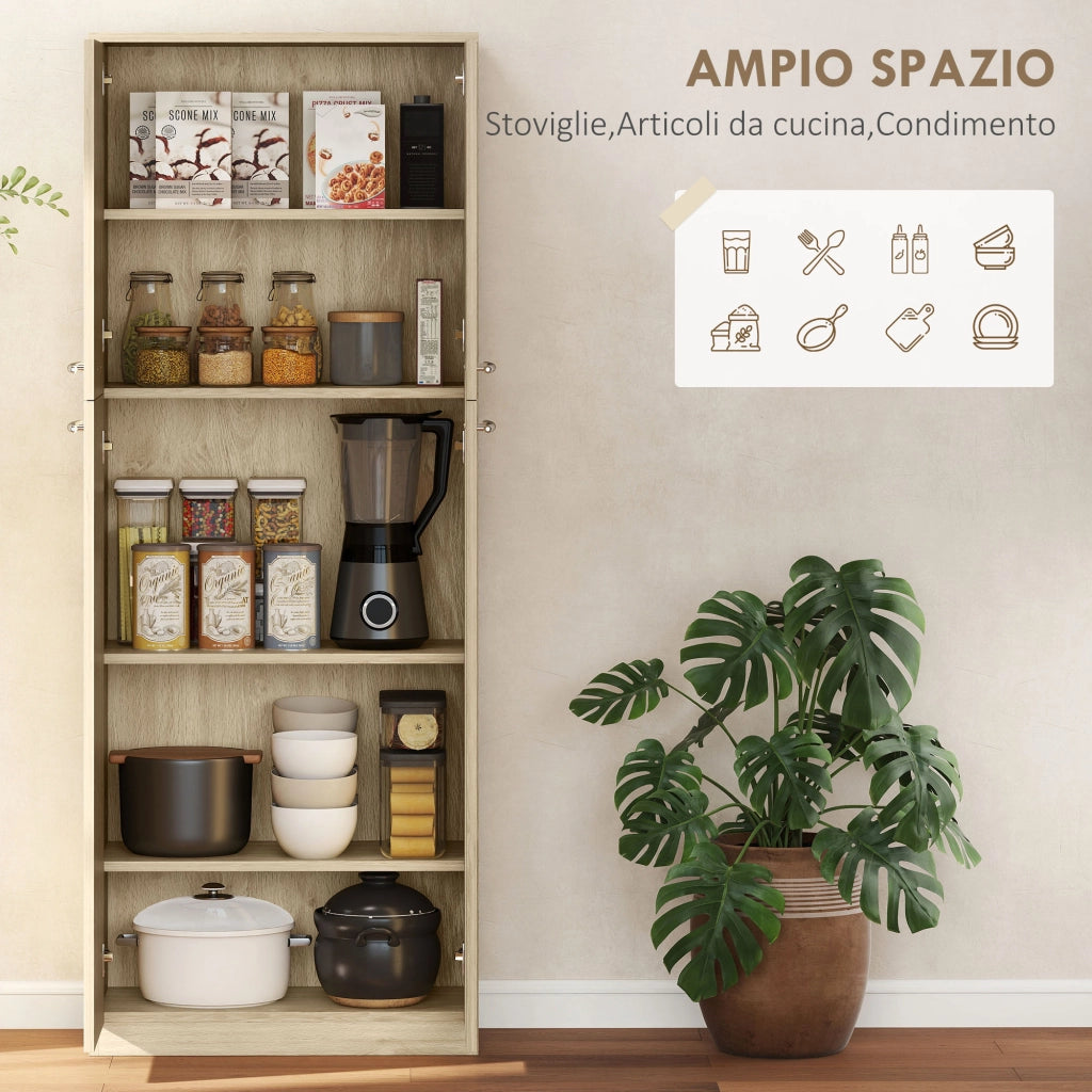 Mobile Contenitore Minimal 59x31x155 cm con 2 Armadietti e Mensole Regolabili in Legno Rovere