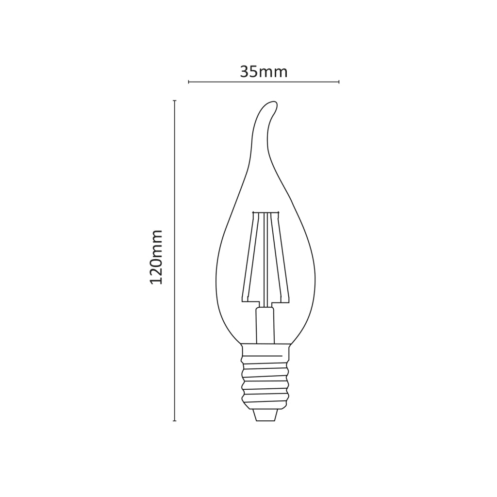 Alcapower Lampada Fiamma LED 4W 550lm 4000K E14 Filamento Bianco Naturale, efficienza energetica Classe D, design classico ed elegante Ø35x125mm
