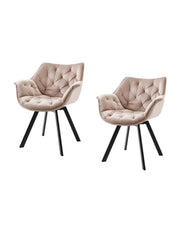 Set di 2 sedie design COMFY girevoli a 180° in velluto beige champagne trapuntato e piedi neri