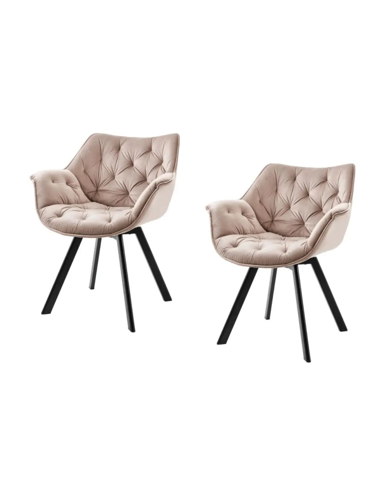 Set di 2 sedie design COMFY girevoli a 180° in velluto beige champagne trapuntato e piedi neri
