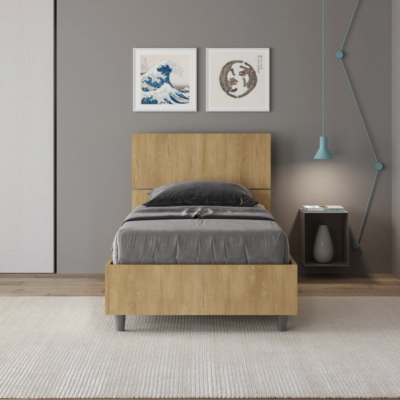 Letto Singolo 80x190 cm testata inclinata Demas - Senza rete,Quercia Natura
