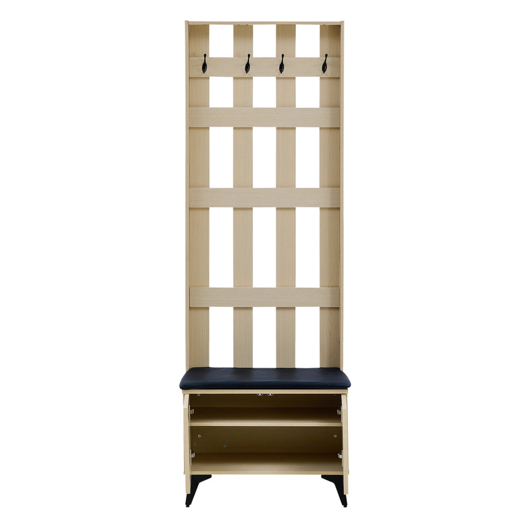 GARDEROBA con 4 ganci e panca 60x35x179,5 cm MDF effetto legno e acciaio nero