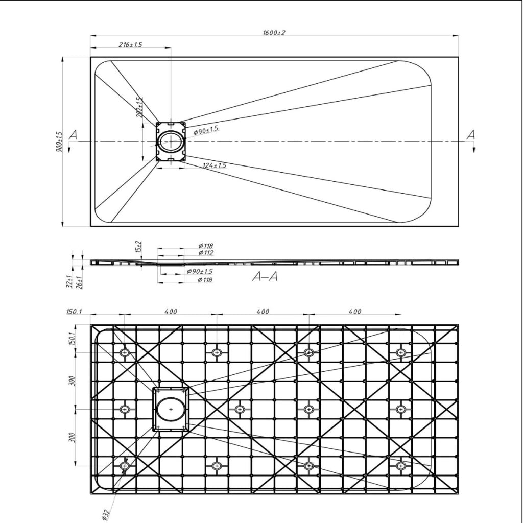 Piatto Doccia 90x160x2 6 CM Rettangolare Antracite Effetto Pietra mod. Blend