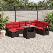 Set Divani da Giardino 9 pz con Cuscini Marrone in Polyrattan 3275034