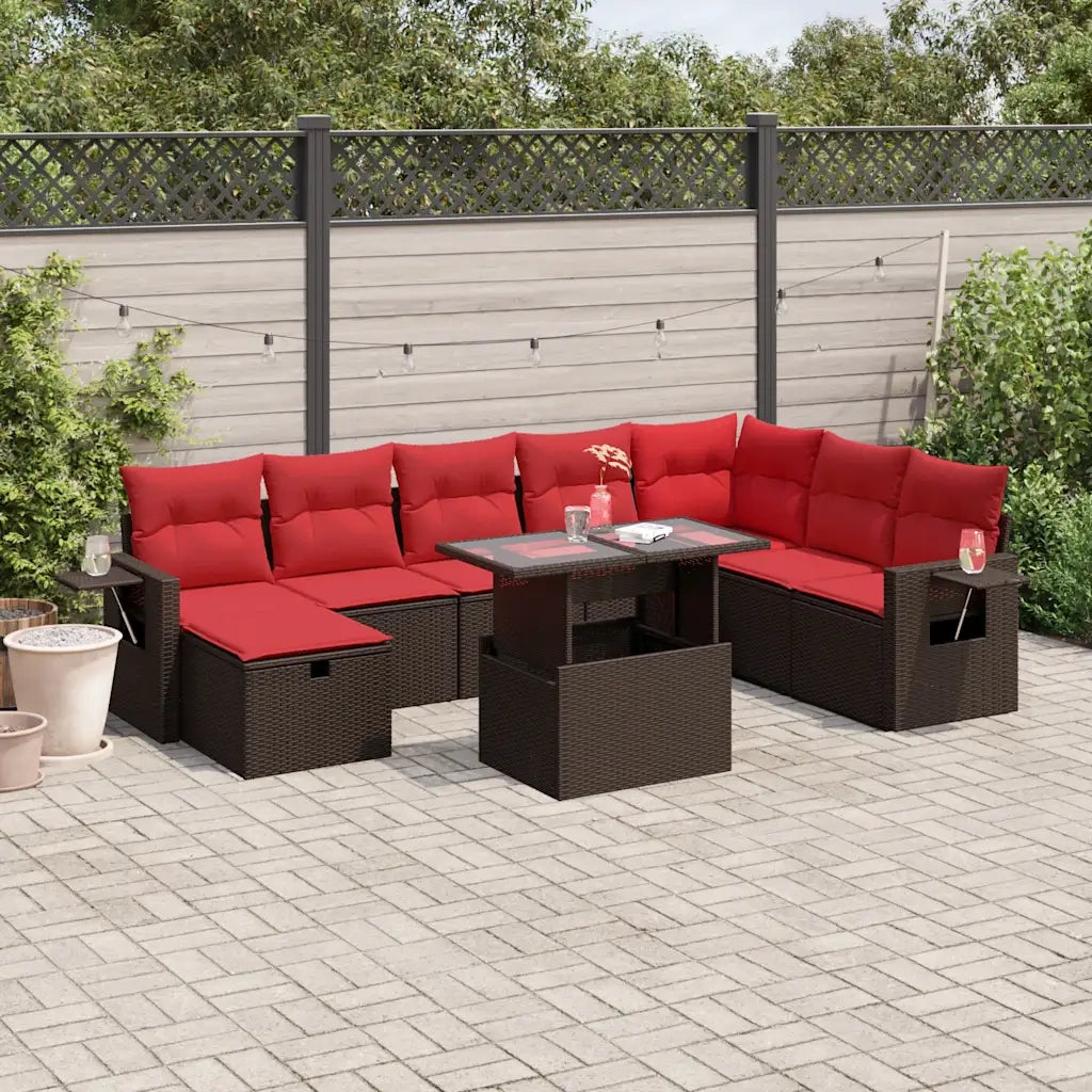 Set Divani da Giardino 9 pz con Cuscini Marrone in Polyrattan 3275034