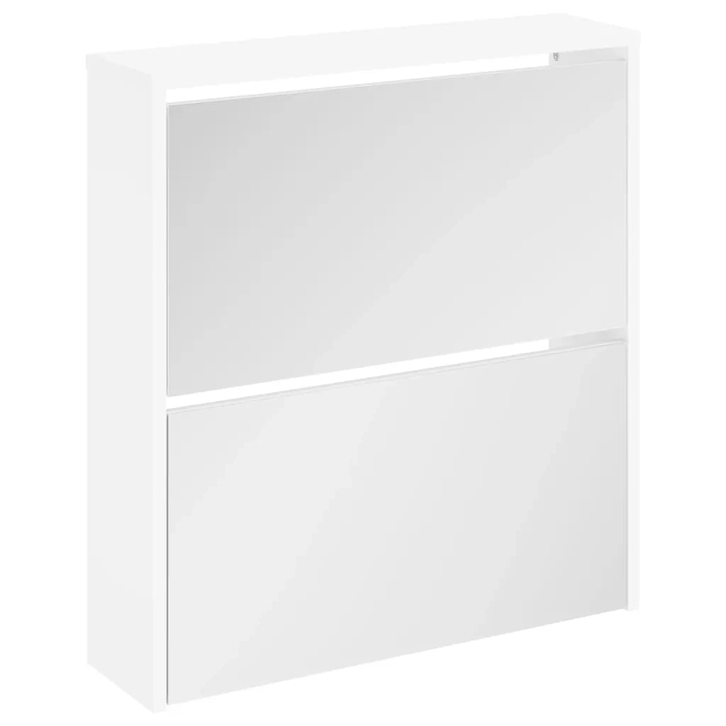 Scarpiera con 2 Ripiani e Specchio Bianco 63x17x67 cm 243046