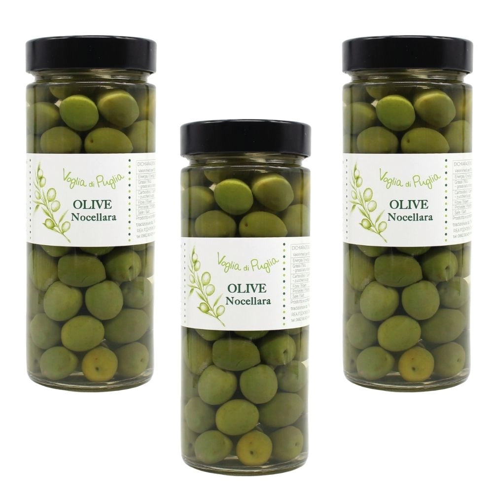 Olive verdi nocellara italiane 3 confezioni da 330g ciascuno
