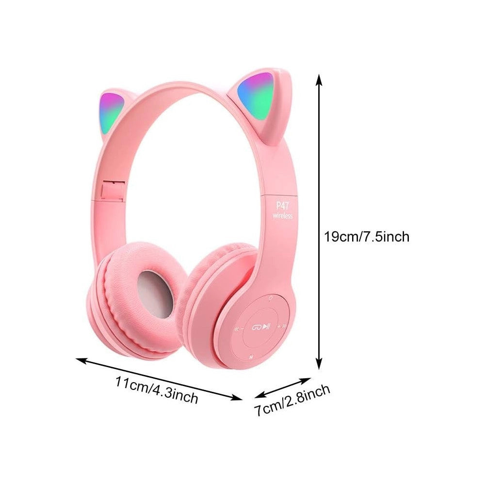 Trade Shop - Cuffie Per Bambini Pieghevoli Senza Fili Con Orecchie Di Gatto A Led Bluetooth -