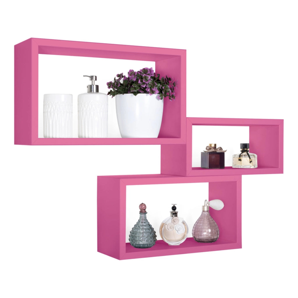 Set di 3 Mensole da Muro Modello TRITTCO. Misure 15.5x45.0x27.0 cm. fInitura  FUXIA - MADE IN ITALY