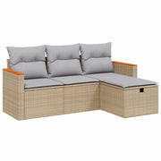 Set Divano da Giardino 4 pz | Set Salotto da Giardino con Cuscini Beige Misto Polyrattan