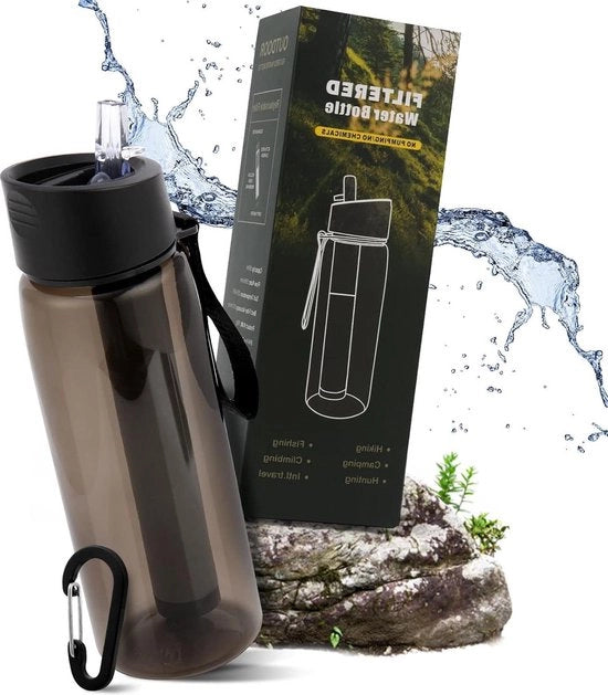 Filtro di emergenza per acqua potabile - filtro portatile per acqua - tappo per campeggio e escursioni - sopravvivenza e viaggi - nero