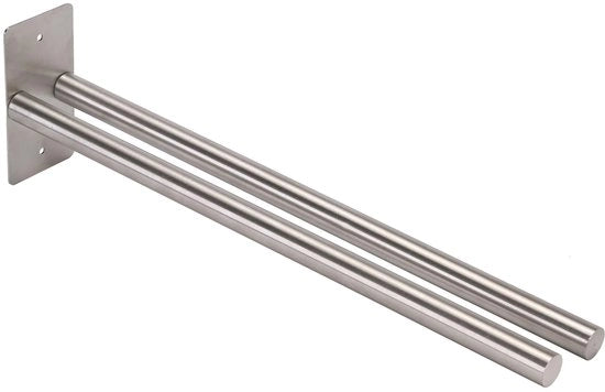 Supporto per asciugamani in acciaio inossidabile - da appendere al muro o da fissare - adatto per la stanza da bagno - due stanghe rotonde - colore argento - 40 centimetri.
