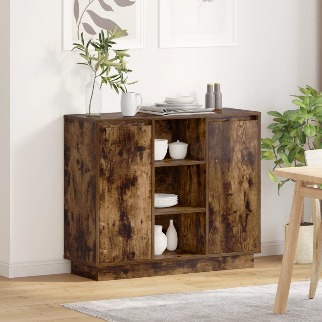 Credenza con LED Rovere Affumicato 90x32x75 cm Legno Compresso