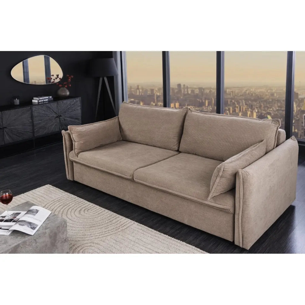 Divano destro CALDERO taupe trasformabile con contenitore – Divano letto in velluto a coste con spazio di stoccaggio integrato