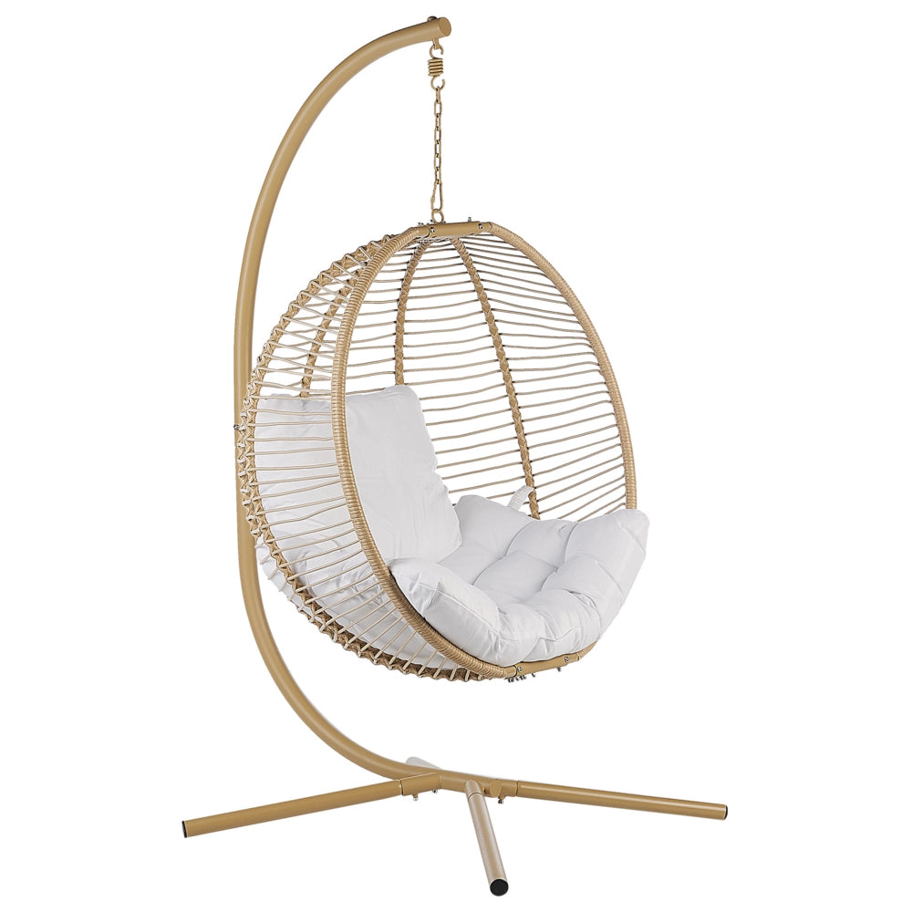 Sedia sospesa con piedistallo beige bianco metallo soggiorno esterno cuscino stile retro boho