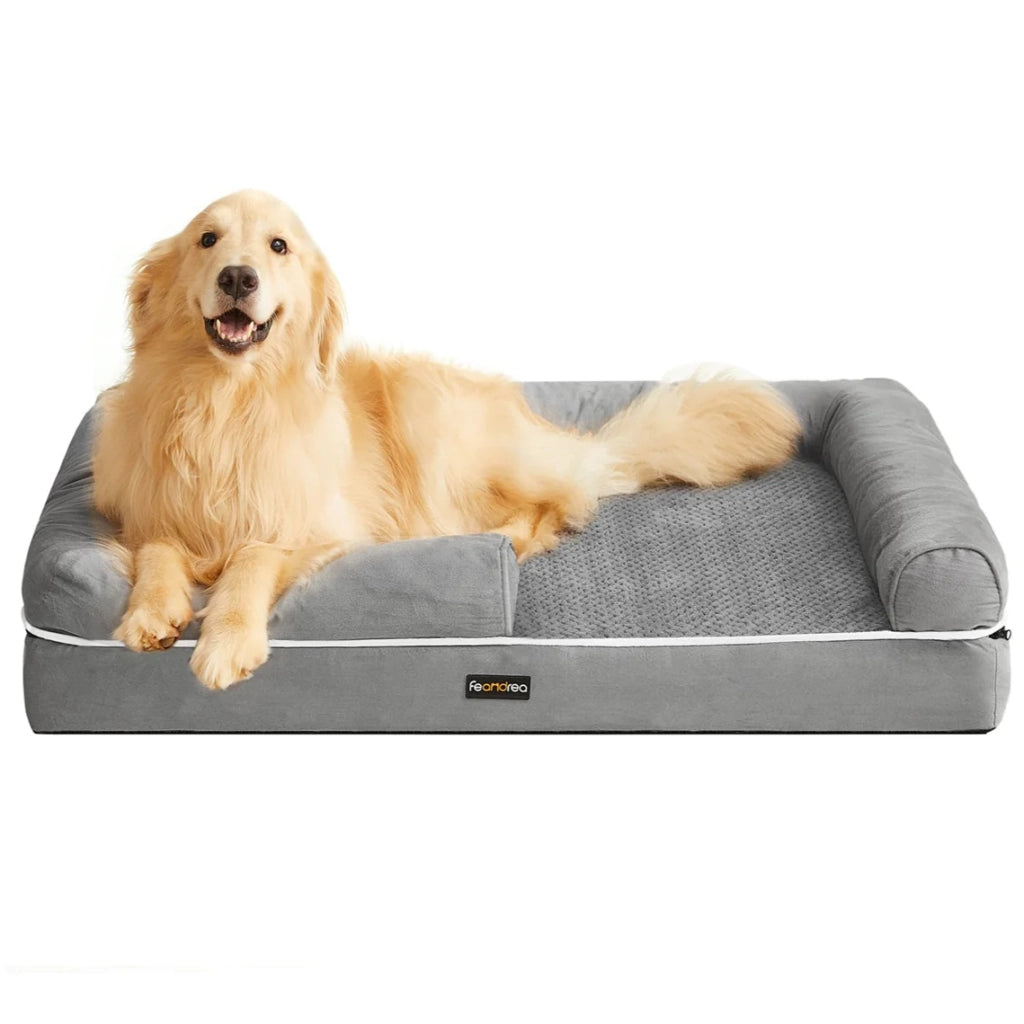 Cuccia ortopedica per cani divano letto per animali domestici imbottitura morbida bordi rialzati rivestimento sfoderabile e lavabile 106 x 80 x 25 cm antiscivolo grigio chiaro 12_0006855