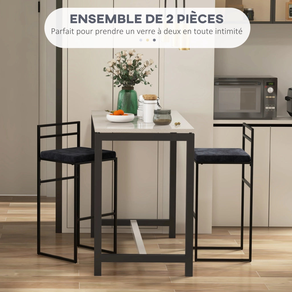 Set 2 Sgabelli Alti da Bar ¨C Xylo ¨C Velluto Nero con Cuscino e Poggiapiedi H74cm