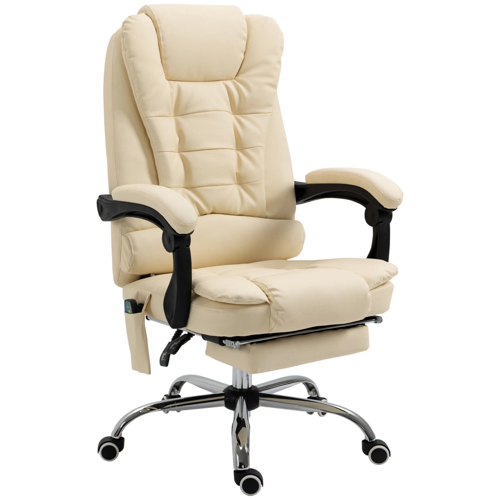 EasyComfort Poltrona Massaggiante Ergonomica ad Altezza Regolabile con 6 Punti Vibranti, 65x160x104 cm, Crema