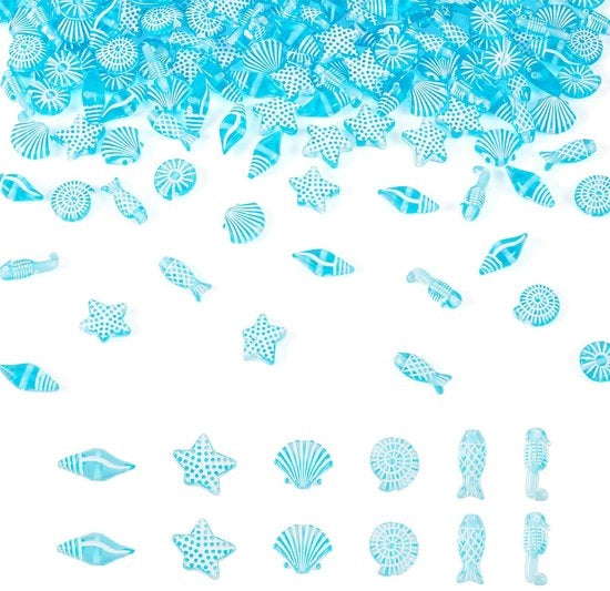Fibra Acrilica 100G Tema Oceano - Filo Transparente - Forme Miste - 11-17 mm - Apertura 1,5 mm - Leggero e Duraturo - Accessori per Orecchini