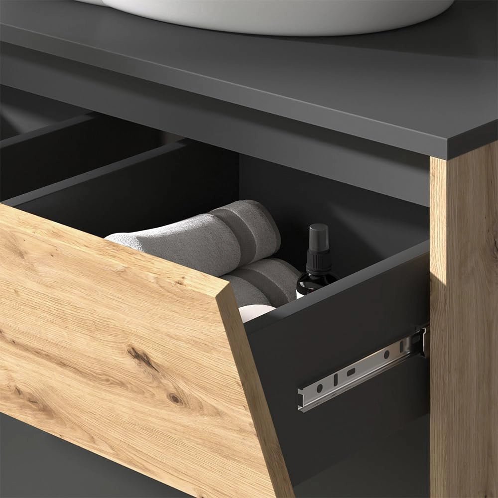 Mobile sottolavabo per bagno Edelin, Antracite/Artisan, 80 x 50 cm con 2 cassetti