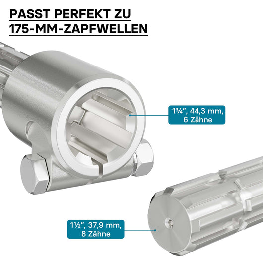 Boccola albero cardanico 175 mm Attacco albero scanalato 1 3/4" 6D Albero uscita 8-32x38x6 Trattore