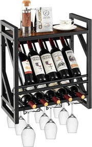 Portabottiglie da Parete, Scaffale Espositivo per Vino Industriale con Portabottiglie a 2 Livelli per 10 Bottiglie, Portabottiglie da Parete Salvaspazio per Cucina, Soggiorno, Sala da Pranzo