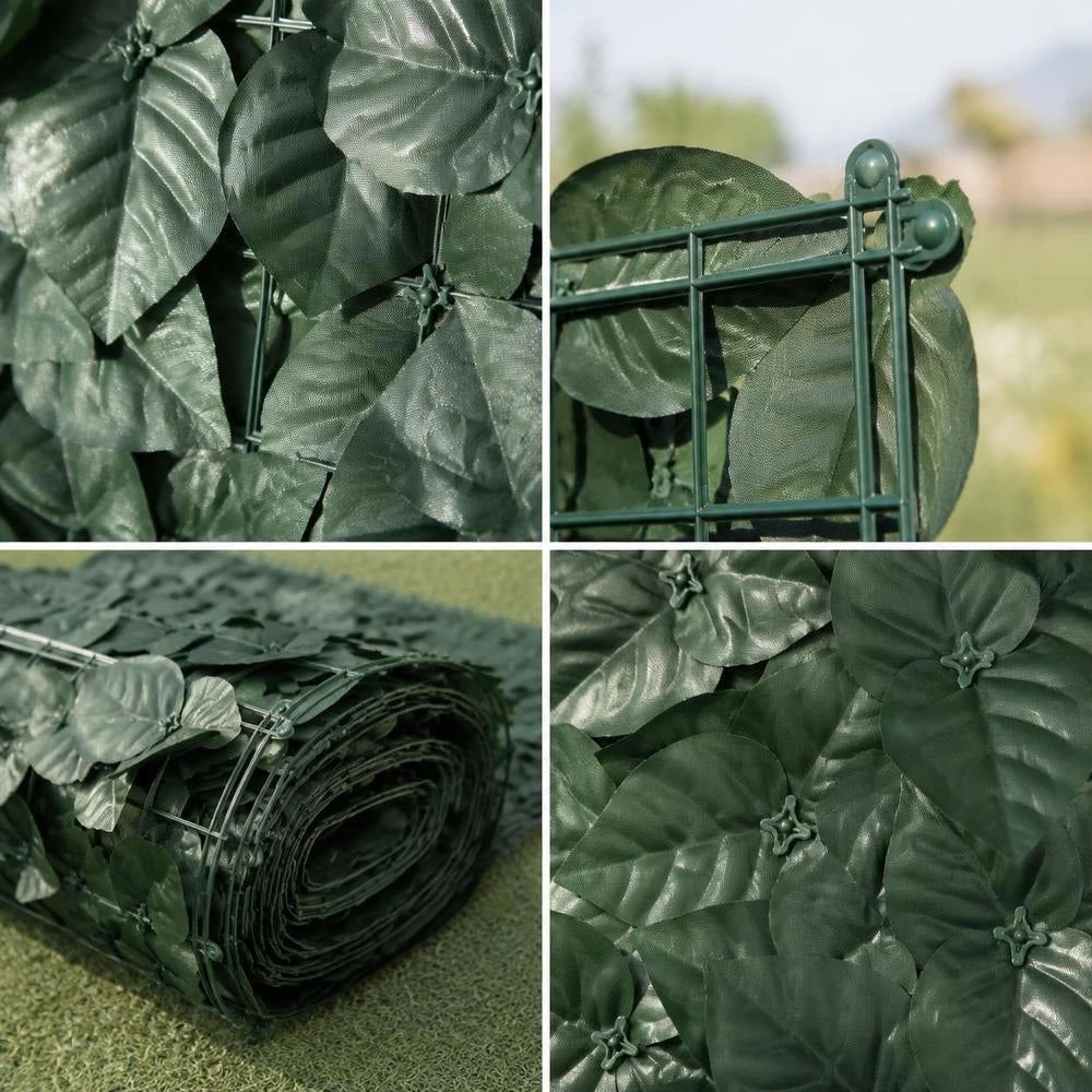 Balcony Privacy Screen With Dark Green Leaves, 200x100 Cm