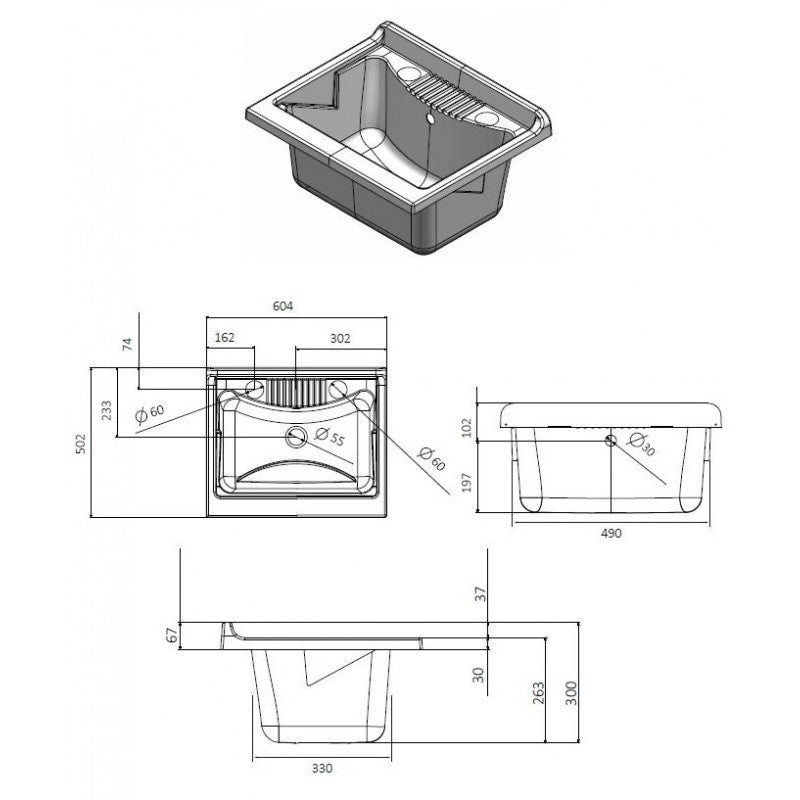 Lavatoio con mobile, lavapanni bianco in nobilitato idrofugo 60x50 cm salvaspazio con vasca in polipropilene  mobile due ante maniglie cromate da interno  Negrari
