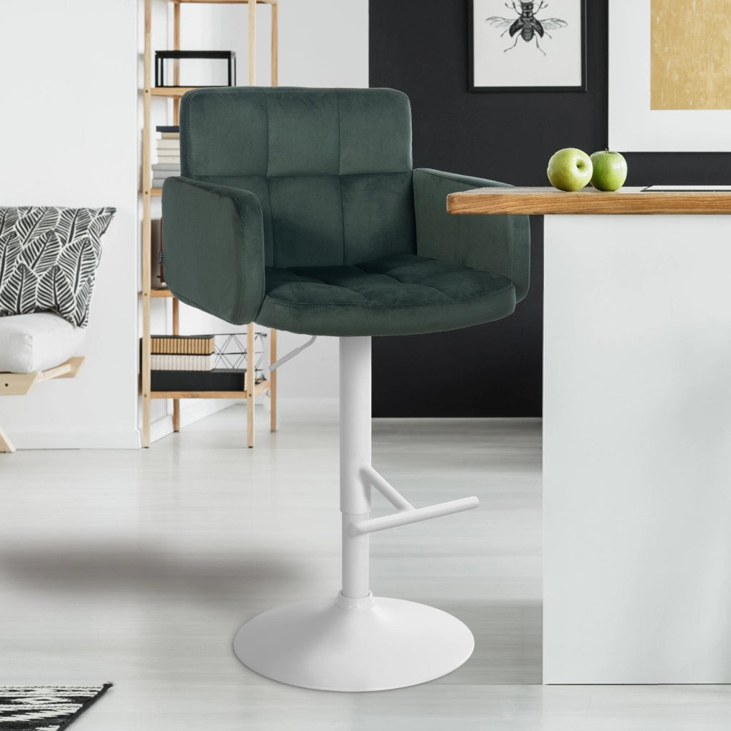 Sgabello da bar Los Angeles in velluto Verde scuro,bianco