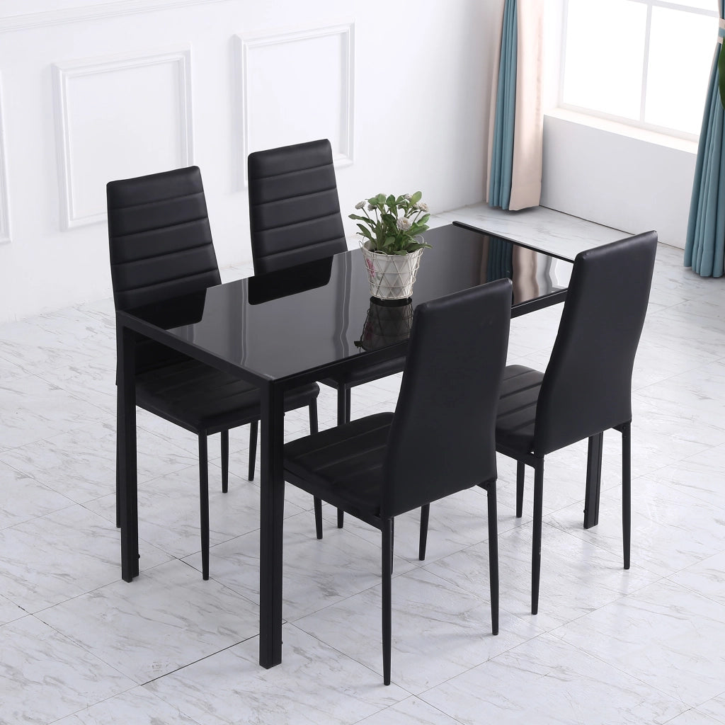 Tavolo da Cucina per 4 Persone in Metallo e Vetro Temperato, 120x60x75 cm, Nero