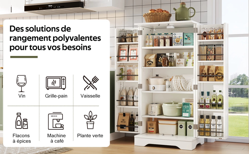 Mobile contenitore freestanding con LED, 2 ante e ripiano regolabile in MDF bianco per cucina e soggiorno 120 × 60 × 40 cm