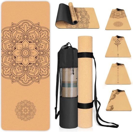 Mat di yoga, con cuscino, antiscivolo, design unico, spessore extra, cuscino naturale, tappeto di ginnastica TPE con borsa e cintura, per casa, pilates, aerobica, palestra e allenamento