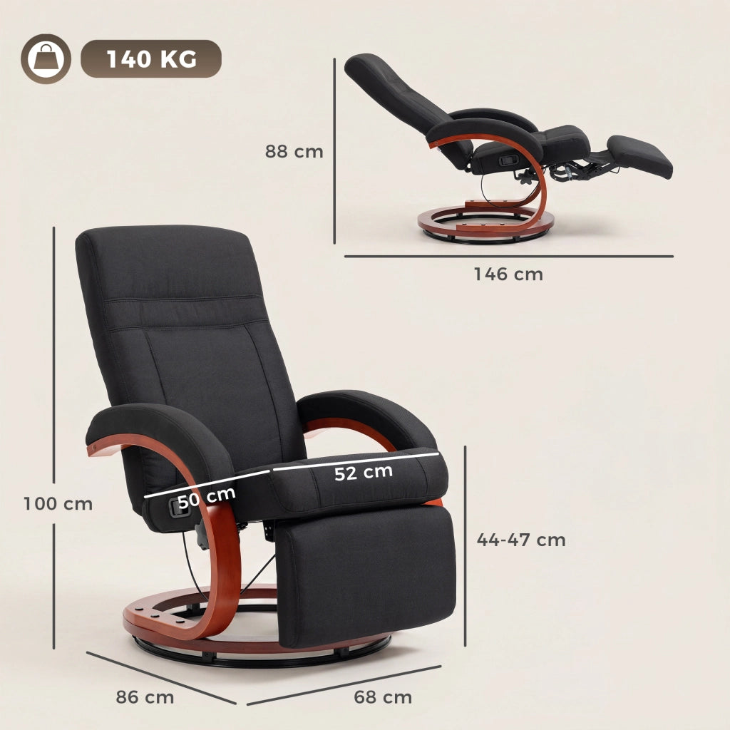 Poltrona relax reclinabile con poggiapiedi ¨C Xylo ¨C tessuto lino grigio base legno