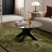 Tavolino da Caffè Imi con Piano Rotondo in Vetro Fumé Ø70 x 35 cm Grigio/Effetto Legno Nero [en.casa]