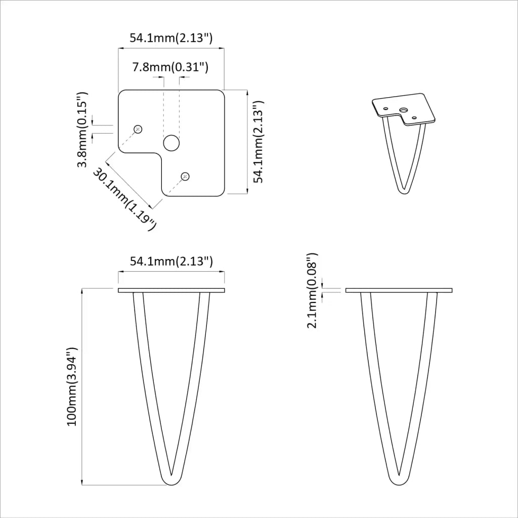 Piedino per mobili 2 pcs Nero 54,1 x 54,1 x 100 mm Ferro