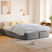 LETTO imbottito 140x200 cm grigio con contenitore idraulico e 2 cassetti