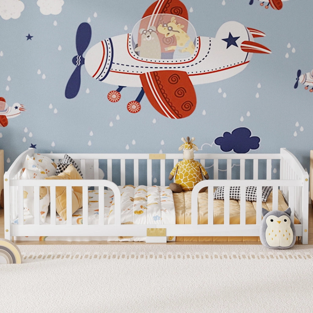 Letto a pavimento per bambini 90x200 cm in pino bianco