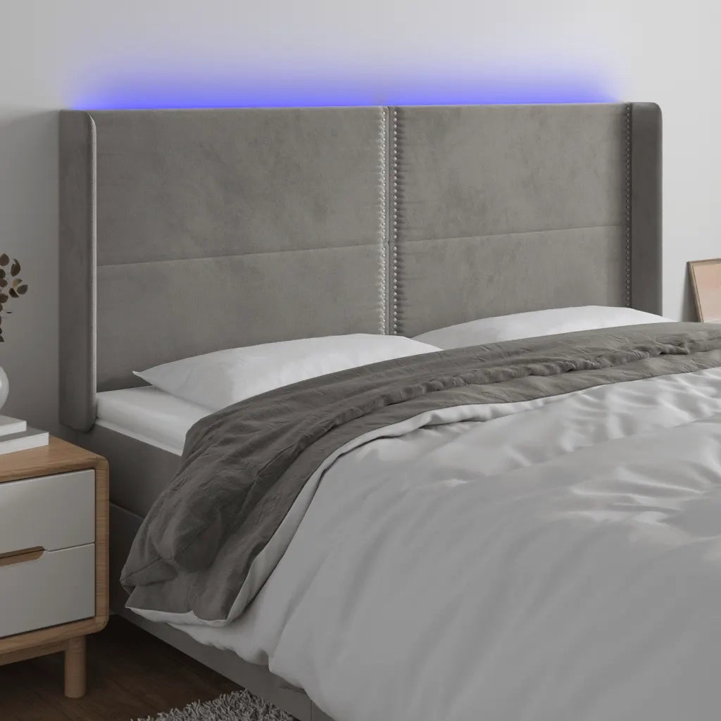 Testiera | Testata a LED Grigio Chiaro 203x16x118/128 cm in Velluto