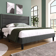 Letto matrimoniale imbottito 140x200 cm con rete a doghe e materasso 7 zone; lino grigio
