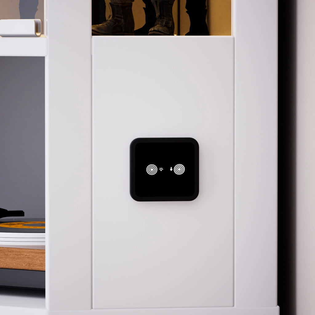Vetrina in vetro con LED a 3 colori e sensore di movimento 57x40x165 cm bianca
