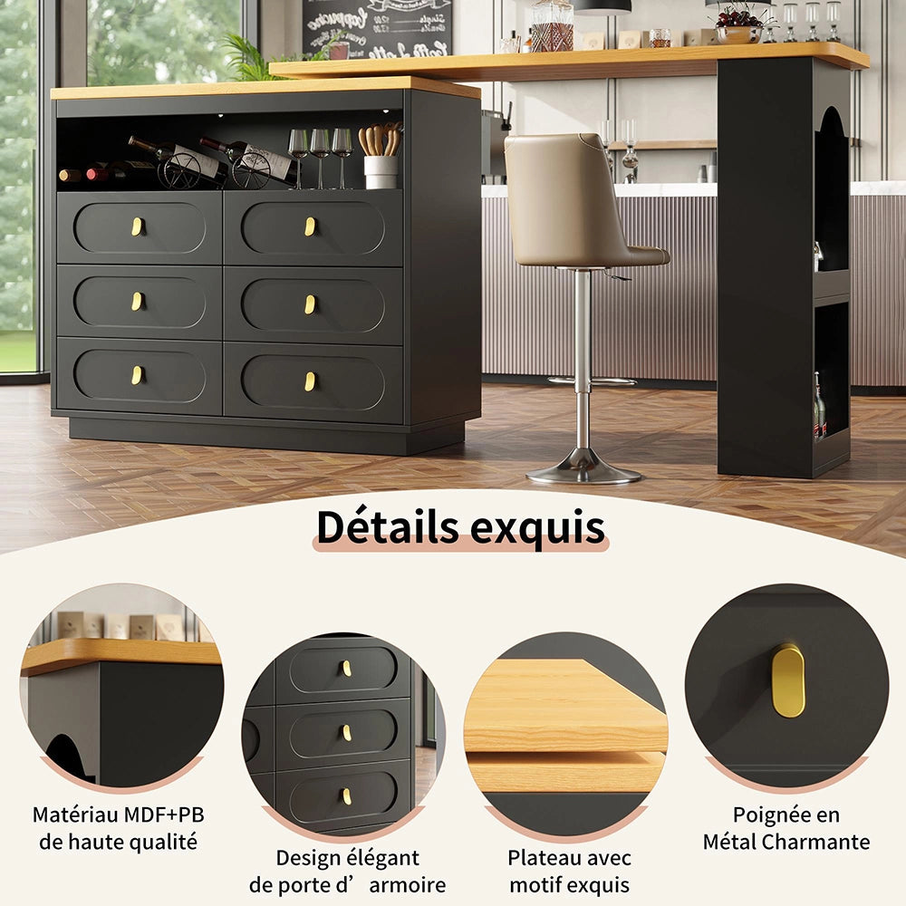 Tavolo bar estensibile - Xylo - rotante 360° con ruote nero 138-203cm