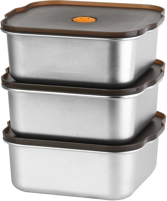 Set di 3 Contenitori in Acciaio Inossidabile per Alimenti 1100ml - Imprigionati, Stivabili & Resistenti al Congelamento