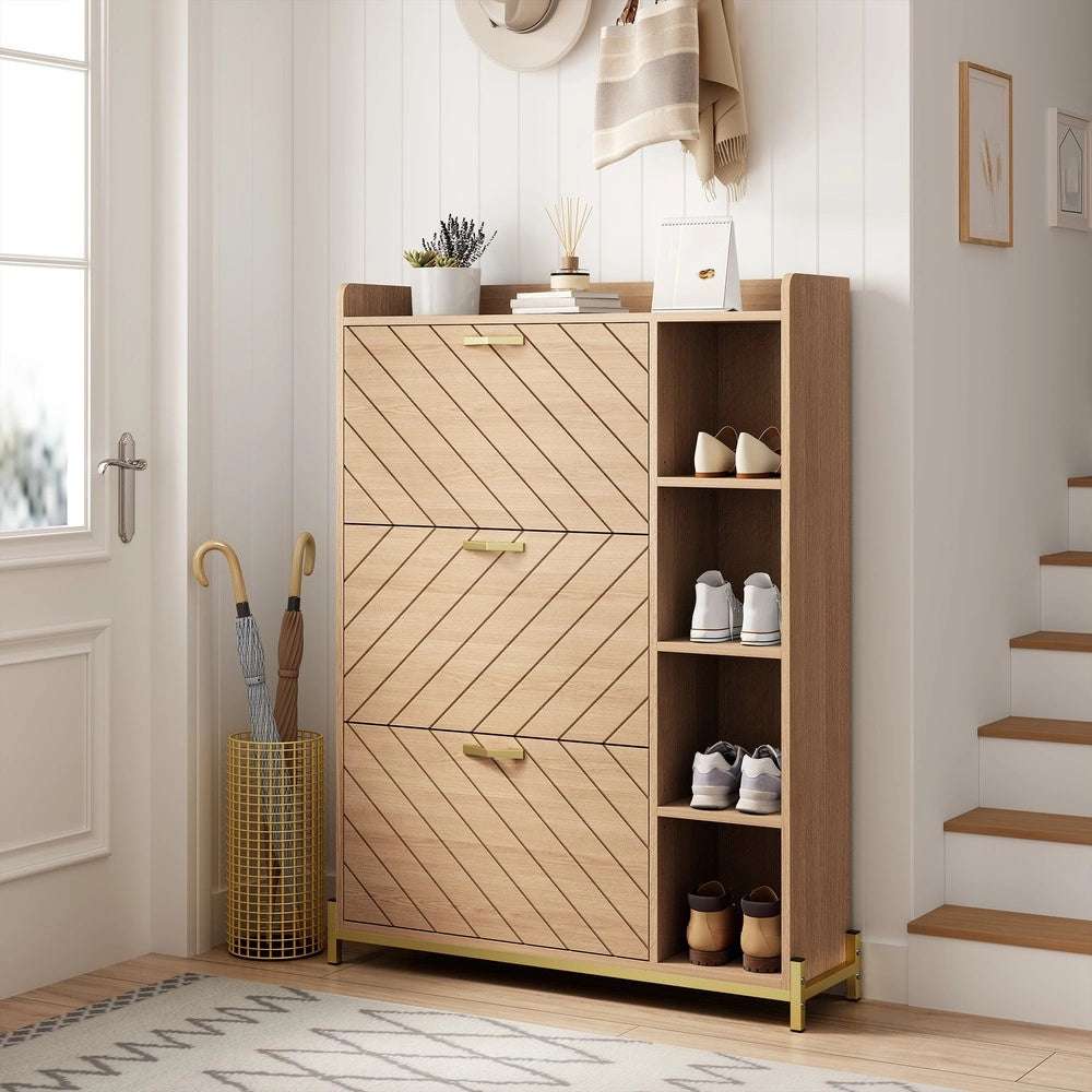 Scarpiera Nordica con Ante a Ribalta ¨C MINIMAL ¨C Rovere, 3 Ante, Slim, Ripiani Laterali