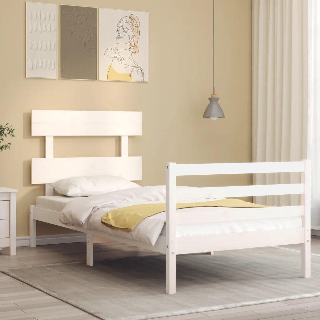Giroletto con Testiera-Struttura Letto con testiera Bianco Single in Legno Massello 416639