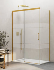 Box doccia THALASSA (BASIC) 1+1 con lato fisso laterale 150x90 cm Oro vetro serigrafato