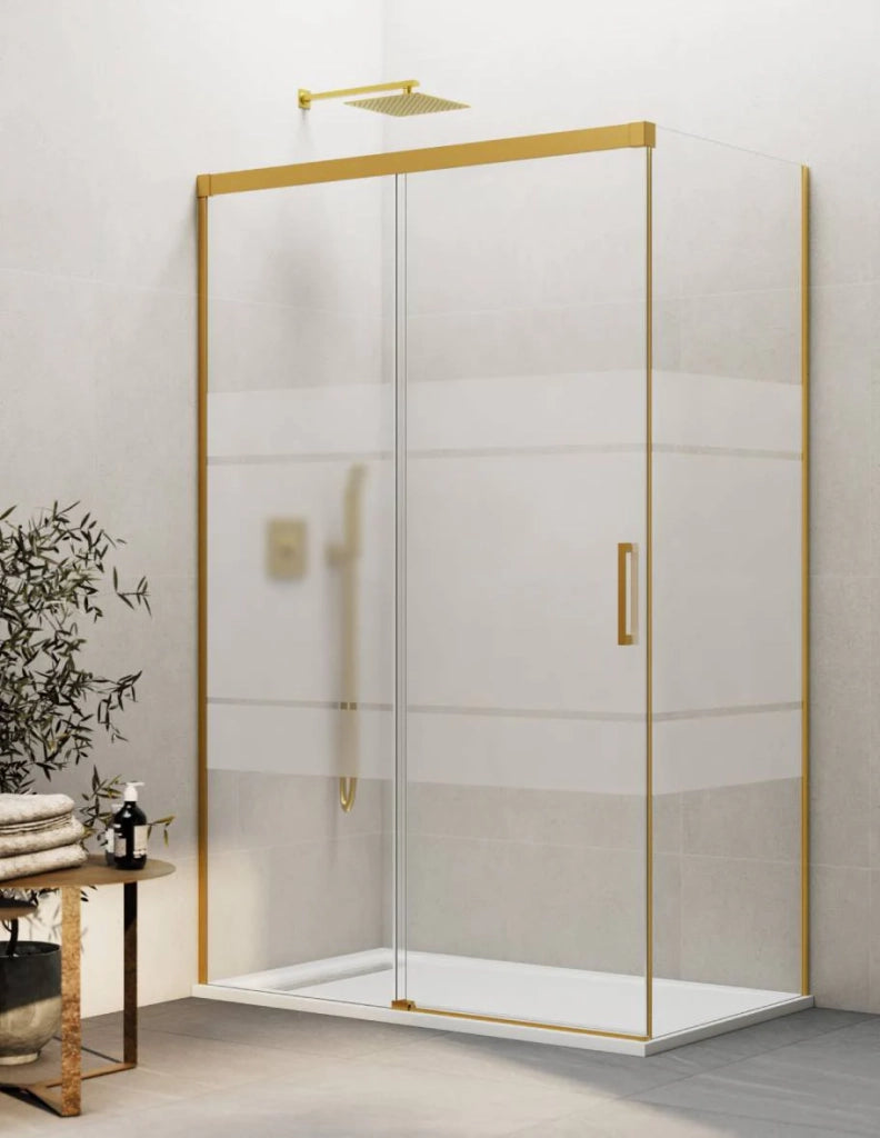 Box doccia THALASSA (BASIC) 1+1 con lato fisso laterale 150x90 cm Oro vetro serigrafato
